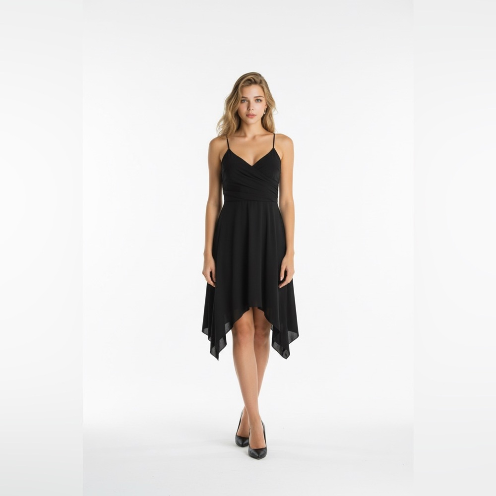 Little Black Dress - Handkerchief Hem Midi - Stretch Fabric - Size M/L